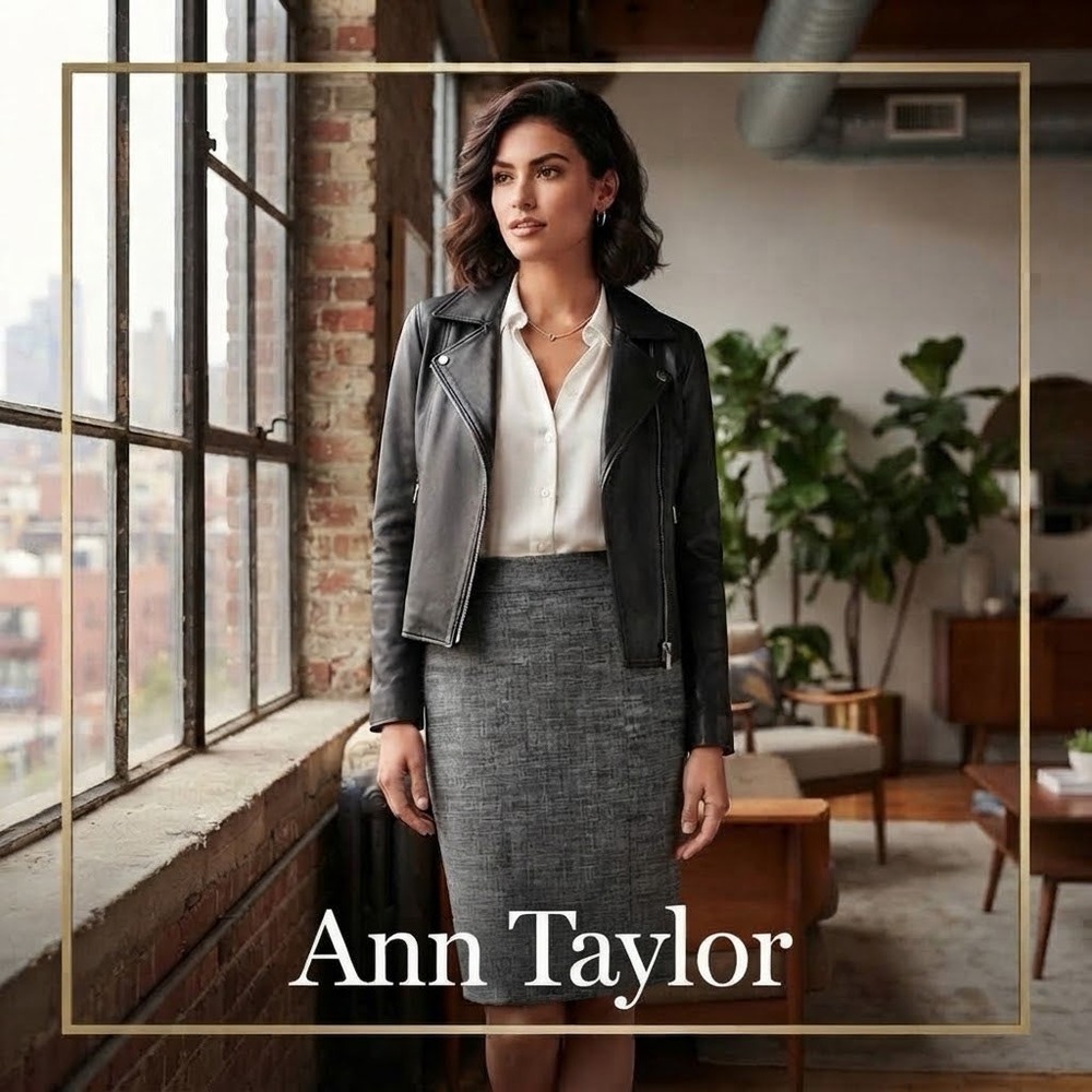 Ann Taylor Gray Textured Pencil Skirt Knee Length Career Wear Lined Back Vent